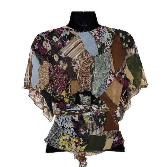 BCBGMAXAZRIA silk flutter sleeve wrap top | XS - Picture 2 of 7